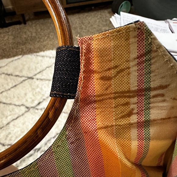 Vintage Blue Jean Denim Purse/Handbag, Wood Ring Handles - Picture 6 of 9